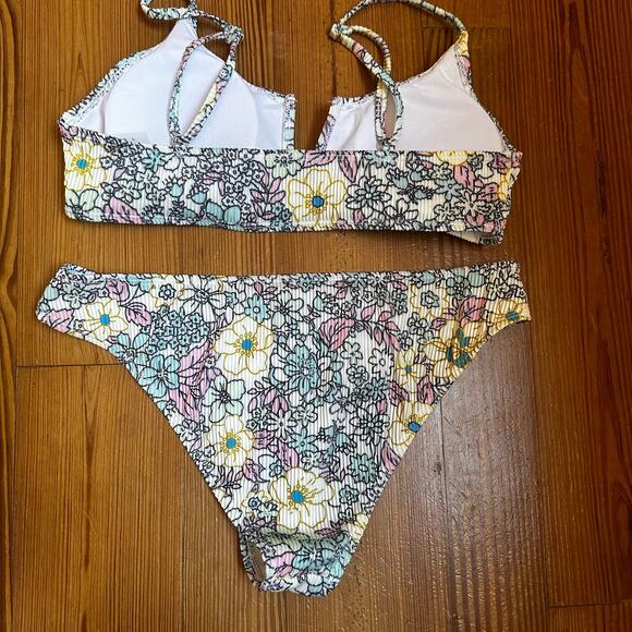 Shein swim mod floral print bikini ribbed V wired SIZE L - Picture 2 of 5